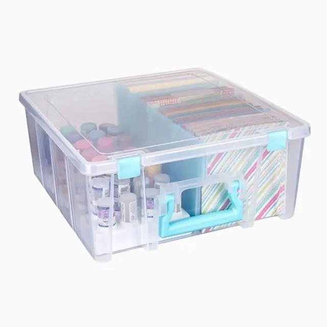 Alt view image 2 of 7 - 6990SA Super Satchel Double Deep Compartment Box - Art Storage with 8 Removable Compartments, Smart Closure for Craft Supplies (Clear & Aqua- Pack of 1)