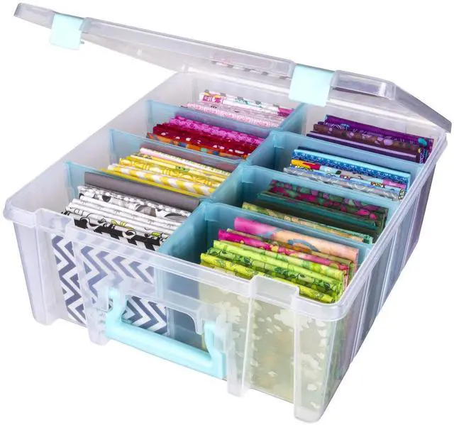 Main image of 6990SA Super Satchel Double Deep Compartment Box - Art Storage with 8 Removable Compartments, Smart Closure for Craft Supplies (Clear & Aqua- Pack of 1)