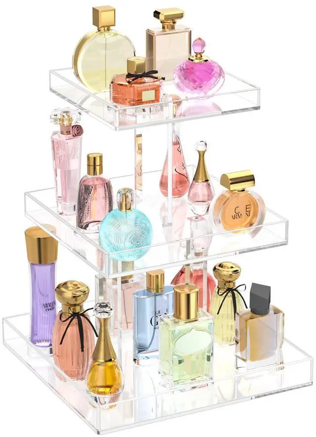 Main image of 3-Tier Perfume Organizer, Clear Resin, Rectangular Tray, Sturdy Design, Space Saver, Convenient Access, Easy Assembly
