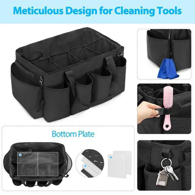 Alt view image 4 of 7 - Extra-Large Cleaning Caddy, Organizer with Handles for Cleaning Tools & Products Storage, Large Capacity Tote Bag for Car, Home & Housekeeping Work, Black