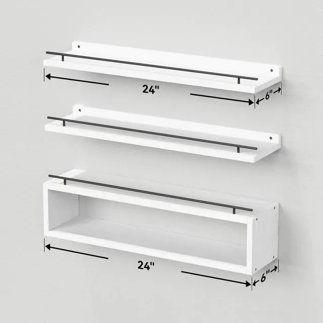 Alt view image 4 of 6 - Floating Shelves for Wall 24 inch with Cube Shelf, Wall Shelves with Metal Rail for Bathroom Decor, Bathroom Organizers and Storage, Over Toilet Shelves, Toilet Paper-White