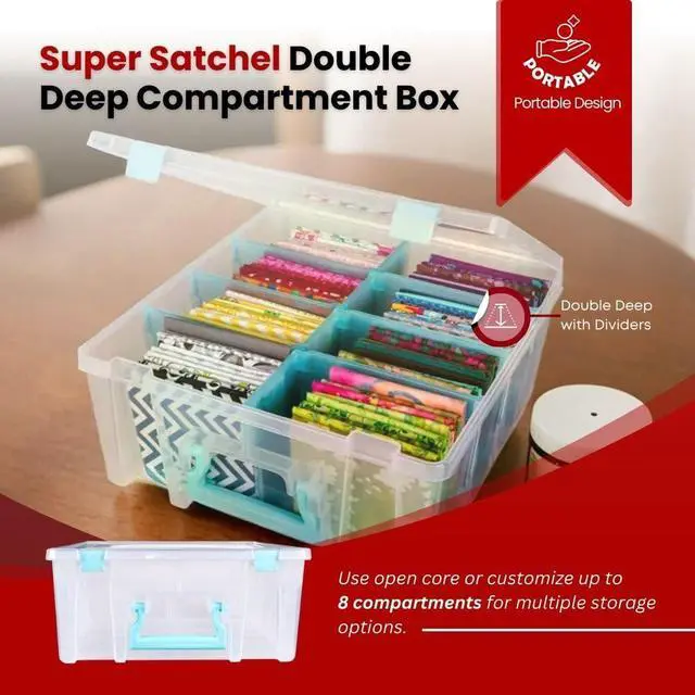Alt view image 4 of 7 - 6990SA Super Satchel Double Deep Compartment Box - Art Storage with 8 Removable Compartments, Smart Closure for Craft Supplies (Clear & Aqua- Pack of 1)