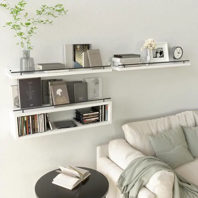Alt view image 6 of 6 - Floating Shelves for Wall 24 inch with Cube Shelf, Wall Shelves with Metal Rail for Bathroom Decor, Bathroom Organizers and Storage, Over Toilet Shelves, Toilet Paper-White