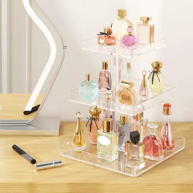 Alt view image 4 of 7 - 3-Tier Perfume Organizer, Clear Resin, Rectangular Tray, Sturdy Design, Space Saver, Convenient Access, Easy Assembly