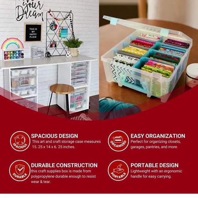 Alt view image 5 of 7 - 6990SA Super Satchel Double Deep Compartment Box - Art Storage with 8 Removable Compartments, Smart Closure for Craft Supplies (Clear & Aqua- Pack of 1)