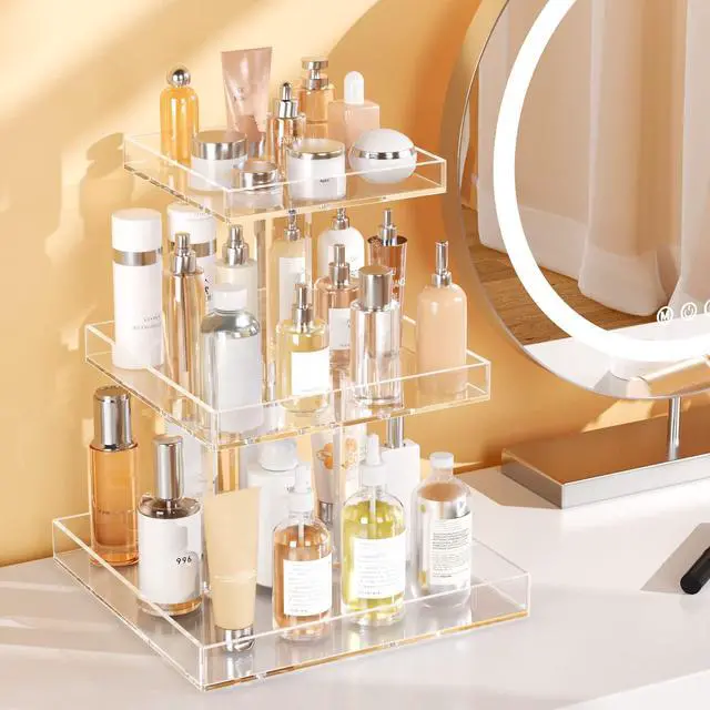 Alt view image 5 of 7 - 3-Tier Perfume Organizer, Clear Resin, Rectangular Tray, Sturdy Design, Space Saver, Convenient Access, Easy Assembly