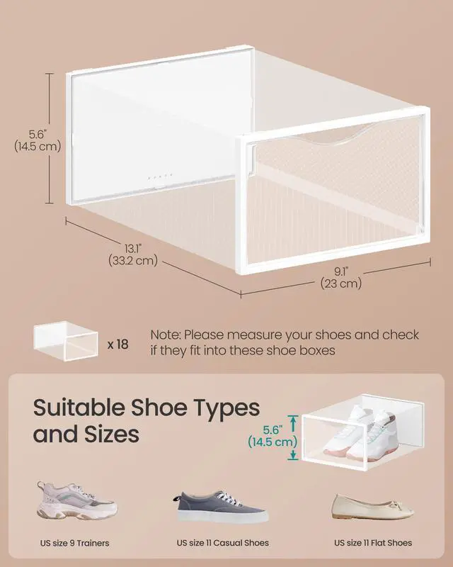 Alt view image 2 of 5 - Shoe Boxes, Shoe Storage Organizers Rack for Closet, Plastic Stackable Sneaker Containers Case, 18 Pack, Transparent and Cloud White ULSP318W01