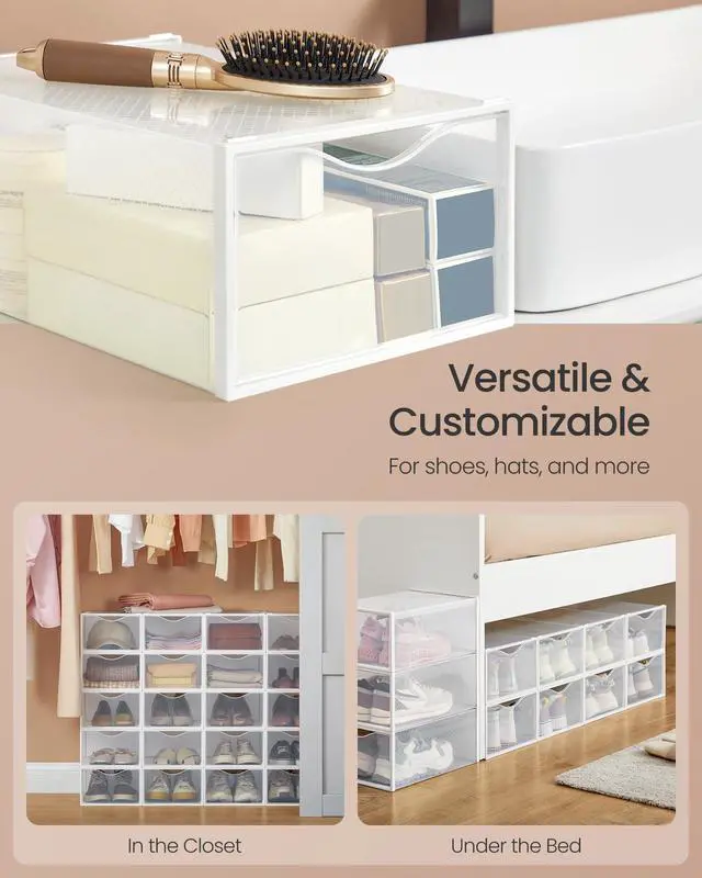 Alt view image 5 of 5 - Shoe Boxes, Shoe Storage Organizers Rack for Closet, Plastic Stackable Sneaker Containers Case, 18 Pack, Transparent and Cloud White ULSP318W01