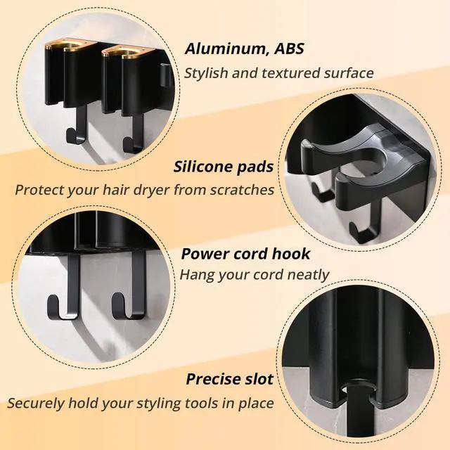 Alt view image 2 of 7 - Hair Tool Organizer Wall Mount, Hair Dryer and Curling Iron Storage, Hair Straightener Wall Holder, 3 in 1 Vanity Organizer, Aluminum Alloy (Hair Tools Not Included)