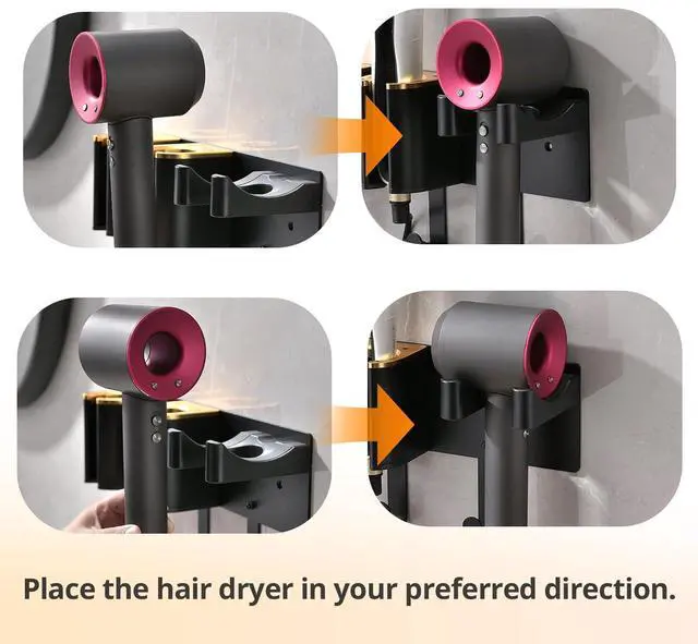 Alt view image 3 of 7 - Hair Tool Organizer Wall Mount, Hair Dryer and Curling Iron Storage, Hair Straightener Wall Holder, 3 in 1 Vanity Organizer, Aluminum Alloy (Hair Tools Not Included)