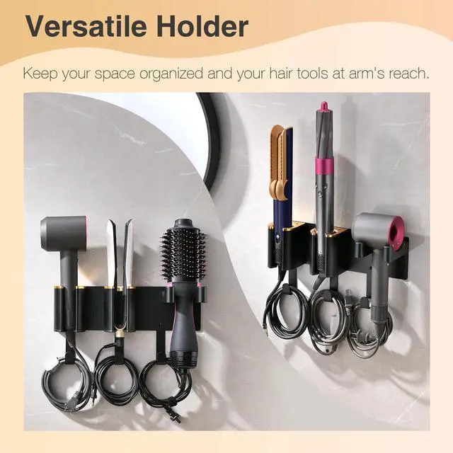 Alt view image 4 of 7 - Hair Tool Organizer Wall Mount, Hair Dryer and Curling Iron Storage, Hair Straightener Wall Holder, 3 in 1 Vanity Organizer, Aluminum Alloy (Hair Tools Not Included)