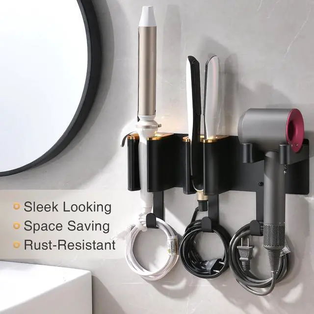 Alt view image 5 of 7 - Hair Tool Organizer Wall Mount, Hair Dryer and Curling Iron Storage, Hair Straightener Wall Holder, 3 in 1 Vanity Organizer, Aluminum Alloy (Hair Tools Not Included)