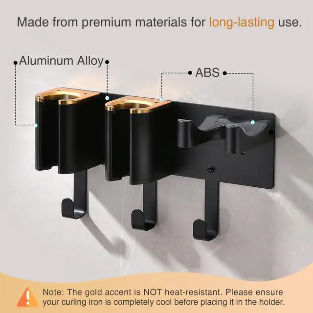 Alt view image 6 of 7 - Hair Tool Organizer Wall Mount, Hair Dryer and Curling Iron Storage, Hair Straightener Wall Holder, 3 in 1 Vanity Organizer, Aluminum Alloy (Hair Tools Not Included)