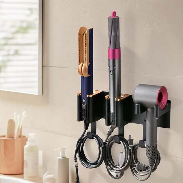 Alt view image 7 of 7 - Hair Tool Organizer Wall Mount, Hair Dryer and Curling Iron Storage, Hair Straightener Wall Holder, 3 in 1 Vanity Organizer, Aluminum Alloy (Hair Tools Not Included)
