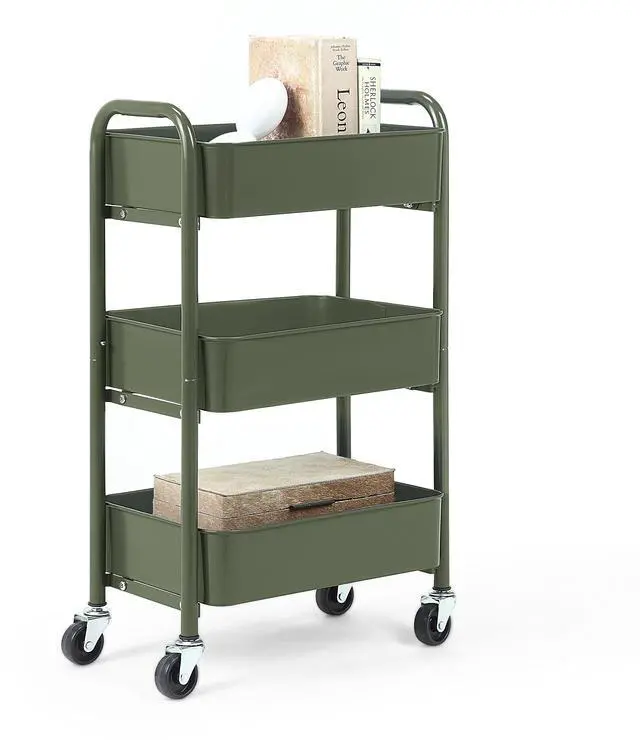 Main image of 3-Tier Delicate Compact Rolling Metal Storage Organizer - Mobile Utility Cart Kitchen/Under Desk Cart with Caster Wheels - Army (15.35" X 10.24" X 26.8"H)