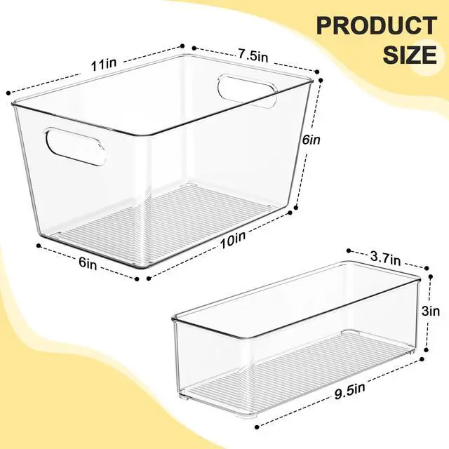 Alt view image 2 of 7 - Set of 6 Clear Plastic Storage Bins, 4 Large +2 Small Pantry Organizers and Storage Containers for Kitchen Organization, Home Storage Must Haves for Office, Closet, Garage, Freezer& Bathroom