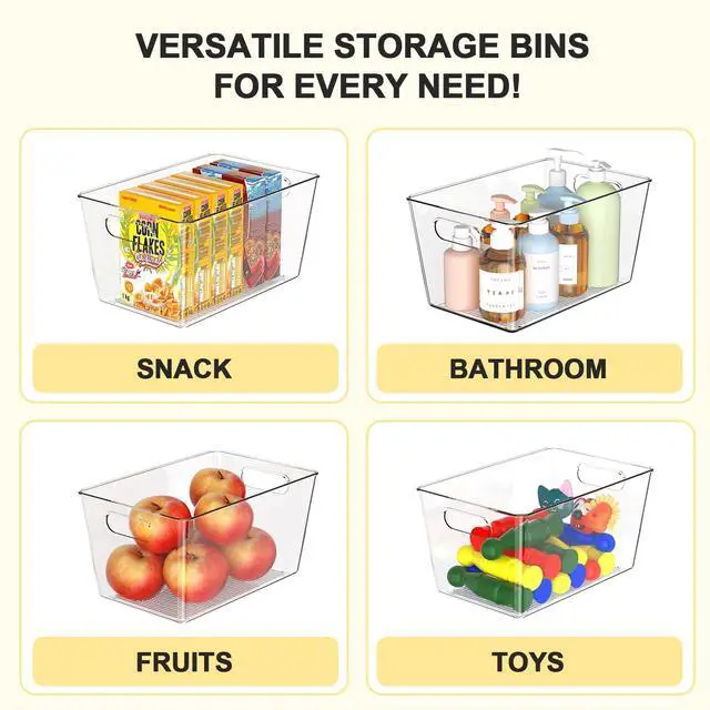 Alt view image 5 of 7 - Set of 6 Clear Plastic Storage Bins, 4 Large +2 Small Pantry Organizers and Storage Containers for Kitchen Organization, Home Storage Must Haves for Office, Closet, Garage, Freezer& Bathroom