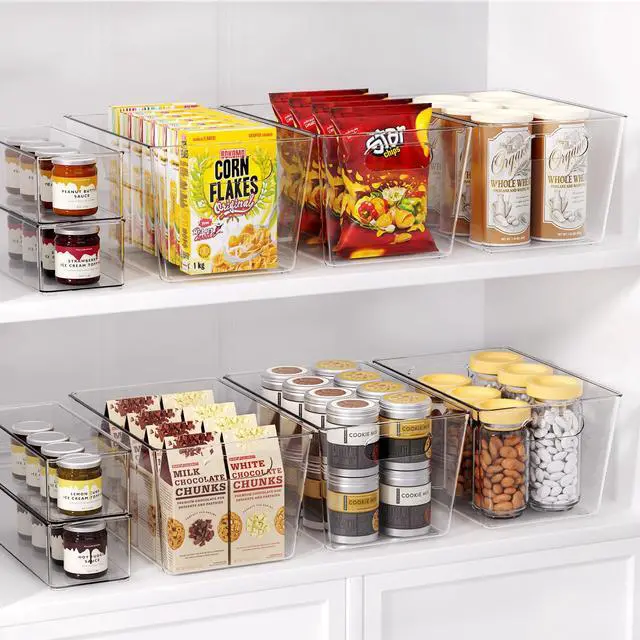 Alt view image 3 of 7 - Set of 6 Clear Plastic Storage Bins, 4 Large +2 Small Pantry Organizers and Storage Containers for Kitchen Organization, Home Storage Must Haves for Office, Closet, Garage, Freezer& Bathroom