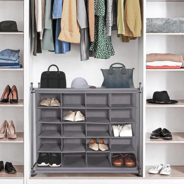 Alt view image 2 of 7 - Stackable Shoe Cubby Organizer, Free Standing Shoe Cube Rack for Entryway, Bedroom, Apartment, Closet, 20-Cube Gray