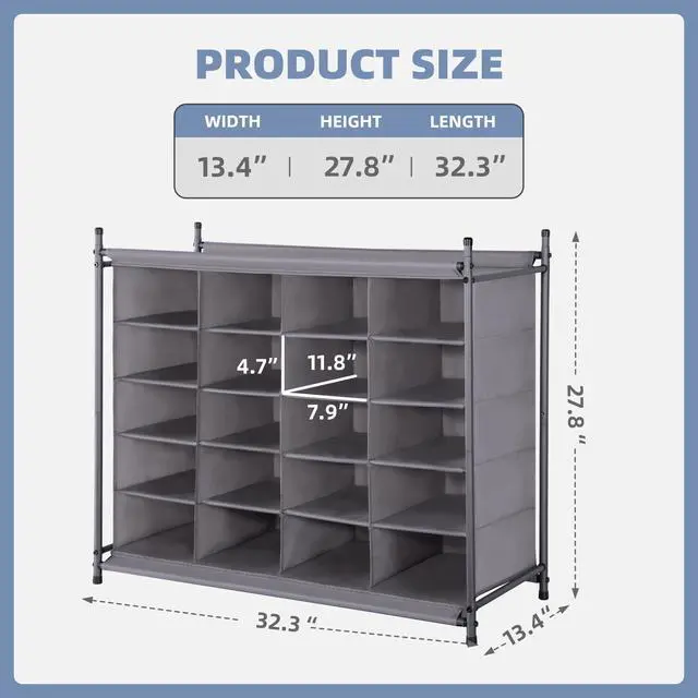 Alt view image 3 of 7 - Stackable Shoe Cubby Organizer, Free Standing Shoe Cube Rack for Entryway, Bedroom, Apartment, Closet, 20-Cube Gray
