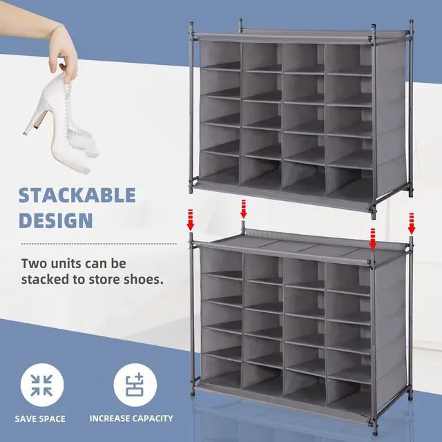 Alt view image 4 of 7 - Stackable Shoe Cubby Organizer, Free Standing Shoe Cube Rack for Entryway, Bedroom, Apartment, Closet, 20-Cube Gray