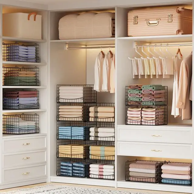 Alt view image 2 of 7 - 5-Tier Stackable Closet Organizers and Storage Shelves,Extend Clothing Closet Shelf Bins for Jeans Pants Sweaters - Wardrobe Cupboard Clothes Organizer System-Wider Mouth Design
