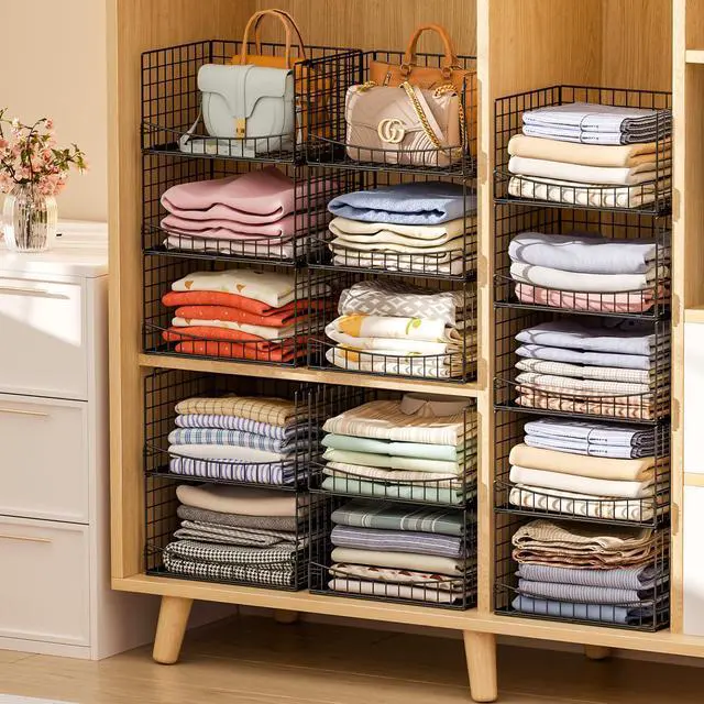 Alt view image 4 of 7 - 5-Tier Stackable Closet Organizers and Storage Shelves,Extend Clothing Closet Shelf Bins for Jeans Pants Sweaters - Wardrobe Cupboard Clothes Organizer System-Wider Mouth Design