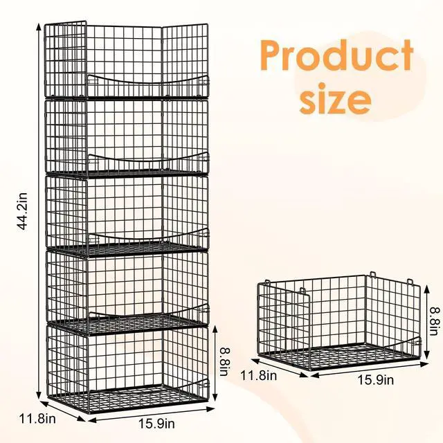 Alt view image 3 of 7 - 5-Tier Stackable Closet Organizers and Storage Shelves,Extend Clothing Closet Shelf Bins for Jeans Pants Sweaters - Wardrobe Cupboard Clothes Organizer System-Wider Mouth Design