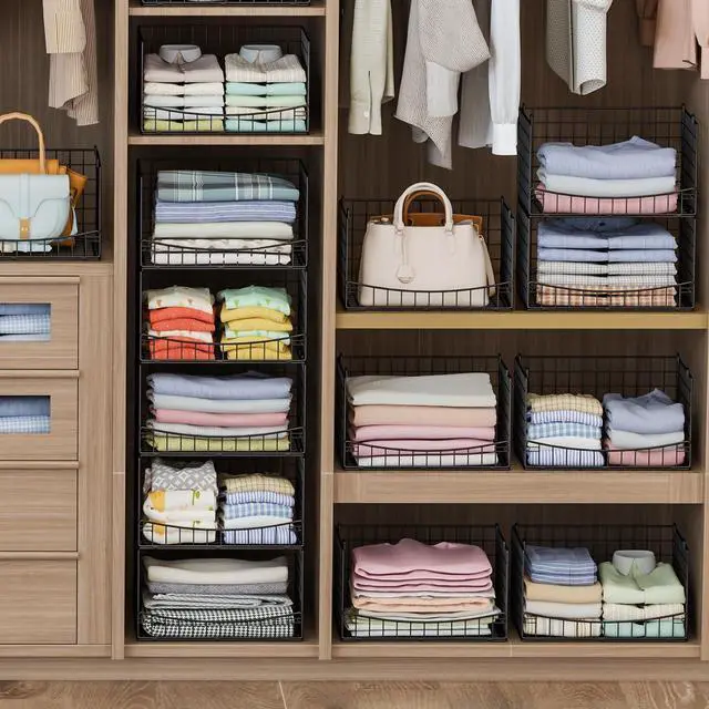 Alt view image 5 of 7 - 5-Tier Stackable Closet Organizers and Storage Shelves,Extend Clothing Closet Shelf Bins for Jeans Pants Sweaters - Wardrobe Cupboard Clothes Organizer System-Wider Mouth Design