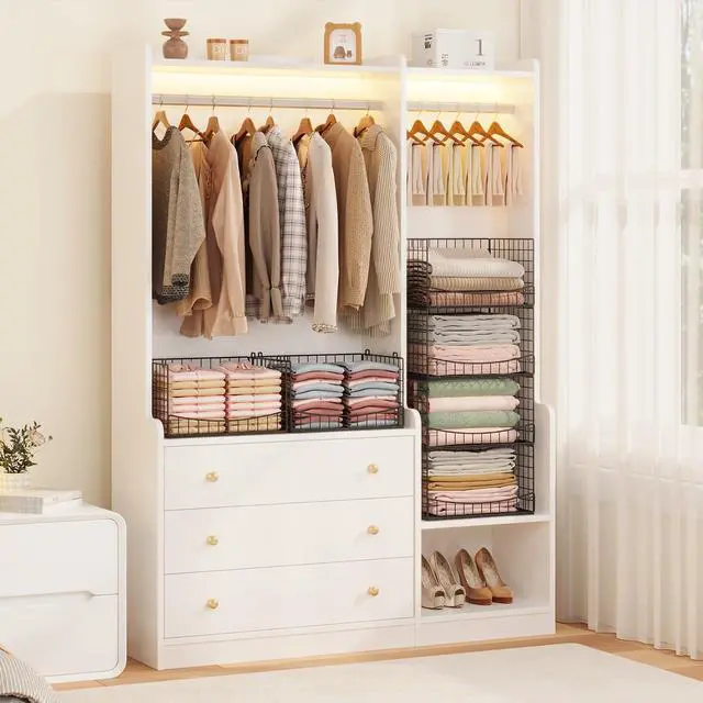 Alt view image 7 of 7 - 5-Tier Stackable Closet Organizers and Storage Shelves,Extend Clothing Closet Shelf Bins for Jeans Pants Sweaters - Wardrobe Cupboard Clothes Organizer System-Wider Mouth Design