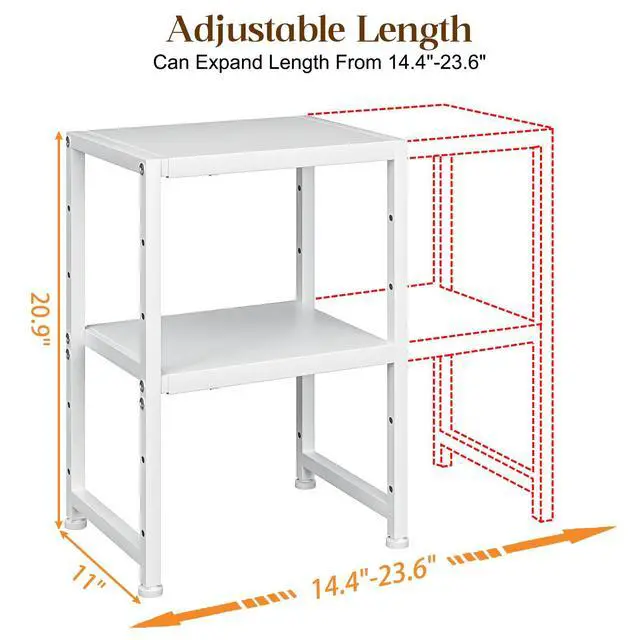 Alt view image 2 of 7 - 2-Tier Expandable Kitchen Storage Shelf,150LBS Heavy Duty Metal Shelving Units For Small Appliance,Adjustable Pots and Pans Organizer Rack Shelves For Kitchen Counter Under Cabinet Garage Pantry,White