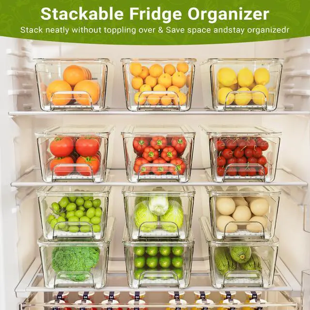 Alt view image 3 of 7 - 4 Pack Fridge Organizer Drawers Bins, Clear Stackable Pull Out Refrigerator Drawer Organizer, Fridge Storage Container with Lids for Fruits, Vegetables, Drinks and Food