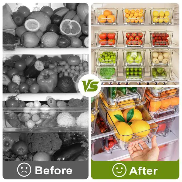 Alt view image 5 of 7 - 4 Pack Fridge Organizer Drawers Bins, Clear Stackable Pull Out Refrigerator Drawer Organizer, Fridge Storage Container with Lids for Fruits, Vegetables, Drinks and Food