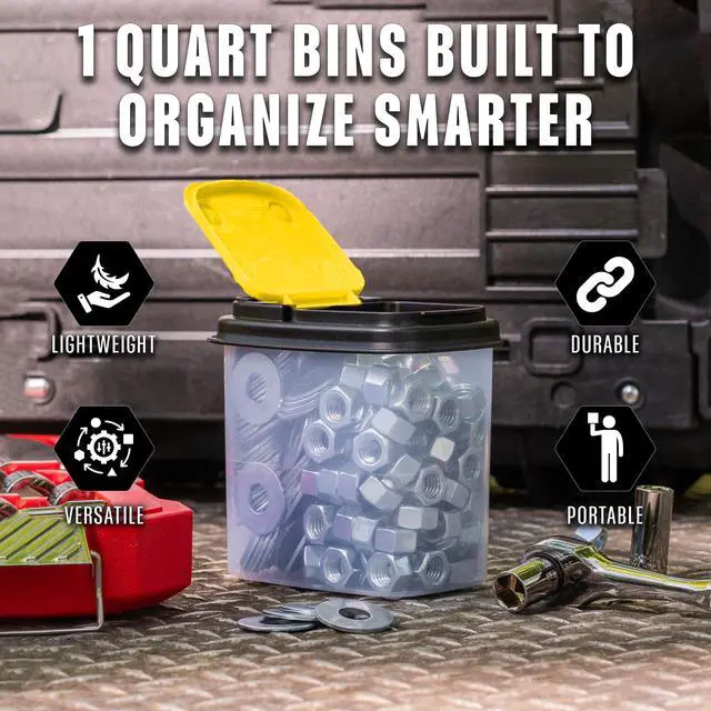 Alt view image 5 of 6 - Bits and Bolts Storage Containers - Storage Bins with Lids - Bulk Organizer for Workshop, Pantry, or Garage Supplies - 1 Quart 12 Pack