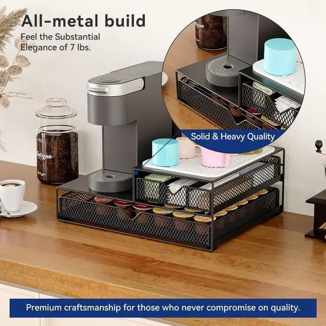 Alt view image 3 of 7 - K Cup Organizer for Coffee Station - Sturdy Machine Base 60 Coffee Pod Storage Drawer, Non-Sagging Stand Compatible with Keurig K-Cup Pods, Anti-Vibration, No Assembly (Black)
