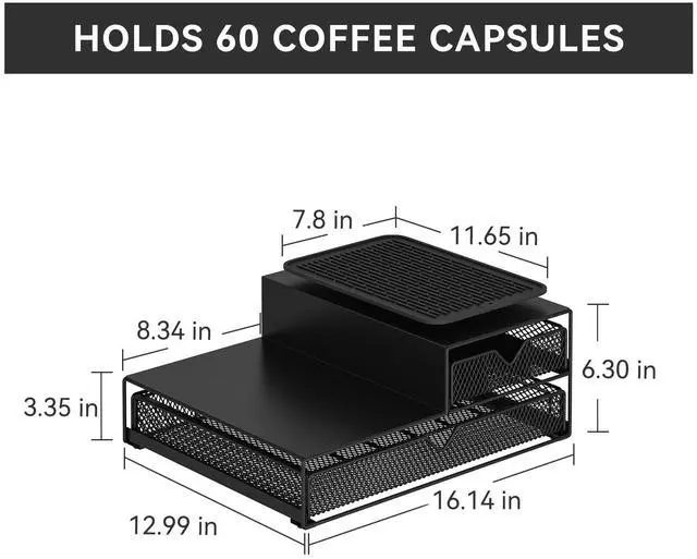 Alt view image 4 of 7 - K Cup Organizer for Coffee Station - Sturdy Machine Base 60 Coffee Pod Storage Drawer, Non-Sagging Stand Compatible with Keurig K-Cup Pods, Anti-Vibration, No Assembly (Black)