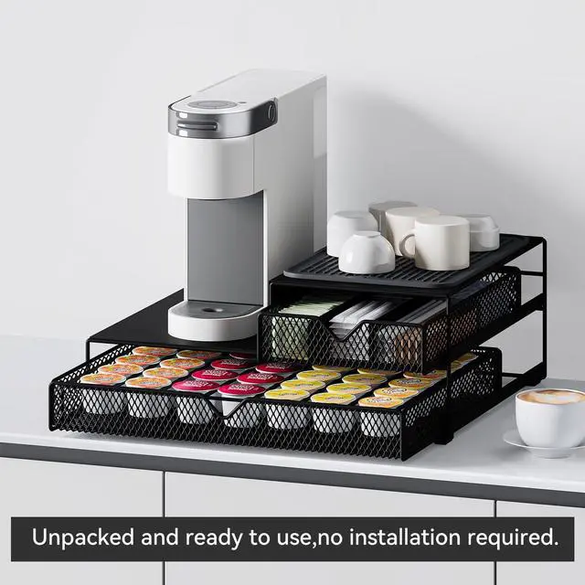 Alt view image 6 of 7 - K Cup Organizer for Coffee Station - Sturdy Machine Base 60 Coffee Pod Storage Drawer, Non-Sagging Stand Compatible with Keurig K-Cup Pods, Anti-Vibration, No Assembly (Black)