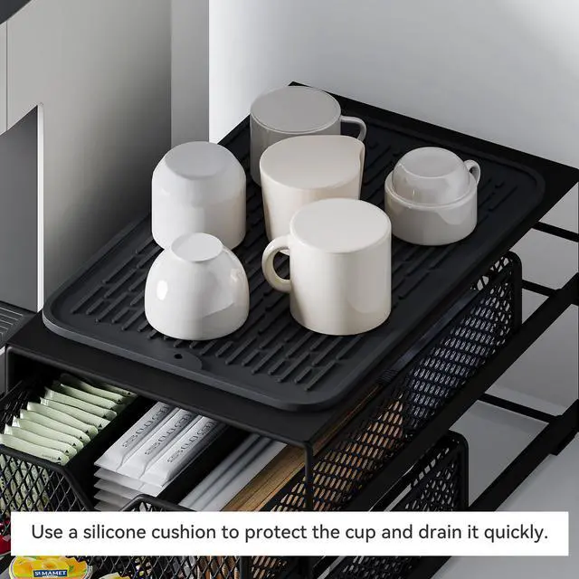 Alt view image 7 of 7 - K Cup Organizer for Coffee Station - Sturdy Machine Base 60 Coffee Pod Storage Drawer, Non-Sagging Stand Compatible with Keurig K-Cup Pods, Anti-Vibration, No Assembly (Black)