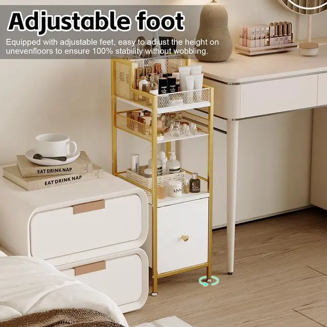 Alt view image 2 of 7 - Makeup Organizer Storage Cart with Drawers, Large Floor Makeup Skincare Organizers, Rolling Makeup Cart Vanity Organizer Cosmetics Display Cases Holder for Nail Polish Brush Hair ToolGold