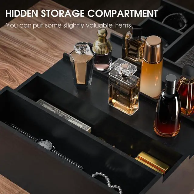Alt view image 4 of 6 - Cologne Organizer 5 Tier of Elegant Bamboo Perfume Organizer for Men with Hidden Storage and Practical Drawer, Perfect for Cologne Display & Gift (5T-Black)