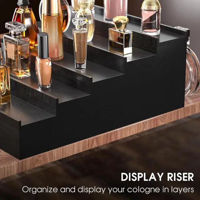Alt view image 5 of 6 - Cologne Organizer 5 Tier of Elegant Bamboo Perfume Organizer for Men with Hidden Storage and Practical Drawer, Perfect for Cologne Display & Gift (5T-Black)