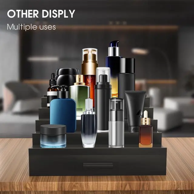 Alt view image 6 of 6 - Cologne Organizer 5 Tier of Elegant Bamboo Perfume Organizer for Men with Hidden Storage and Practical Drawer, Perfect for Cologne Display & Gift (5T-Black)