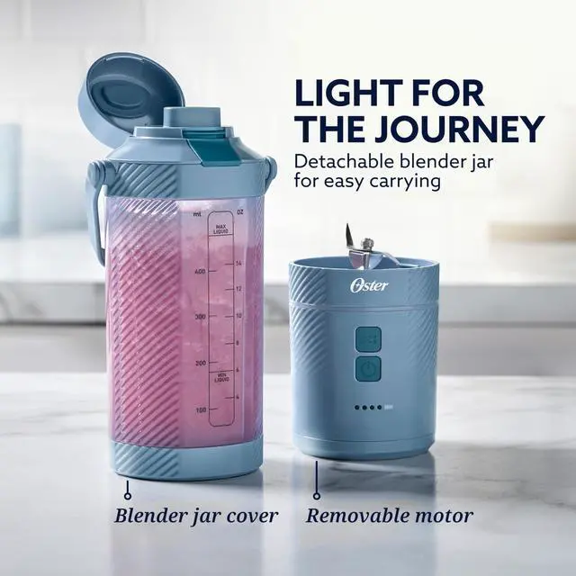 Alt view image 3 of 7 - GoMax Portable Blender, 20 oz Cordless Personal Blender for Smoothies & Shakes, USB-C Rechargeable, Anti-Jam Reversible Blade, Leak-Proof Travel Lid, Dishwasher Safe Parts, BPA-Free, Blue
