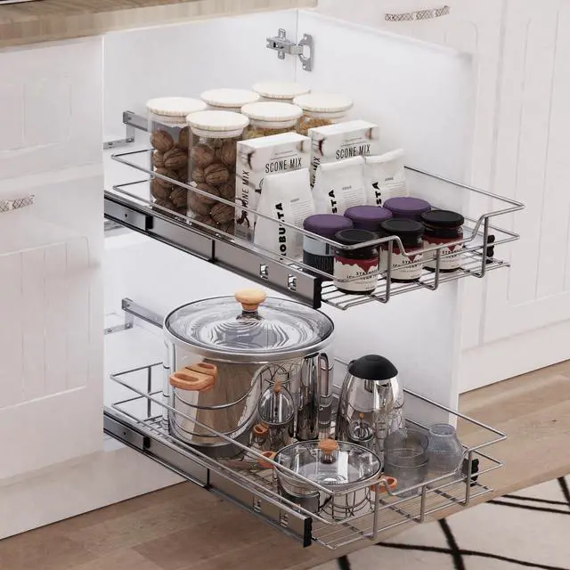 Alt view image 5 of 7 - Pull Out Cabinet Organizer 11" W X 17" D, Slide Out Drawers For Kitchen Organizers and Storage, Pull Out Drawers For Cabinets Capacity Heavy Duty Caddy, Cabinet Shelves Chrome-Plated, Bathroom Pantry