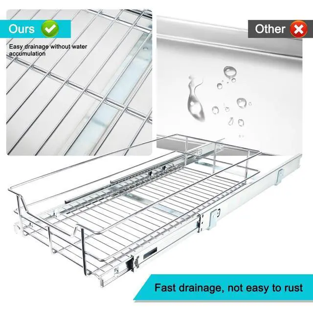 Alt view image 7 of 7 - Pull Out Cabinet Organizer 11" W X 17" D, Slide Out Drawers For Kitchen Organizers and Storage, Pull Out Drawers For Cabinets Capacity Heavy Duty Caddy, Cabinet Shelves Chrome-Plated, Bathroom Pantry