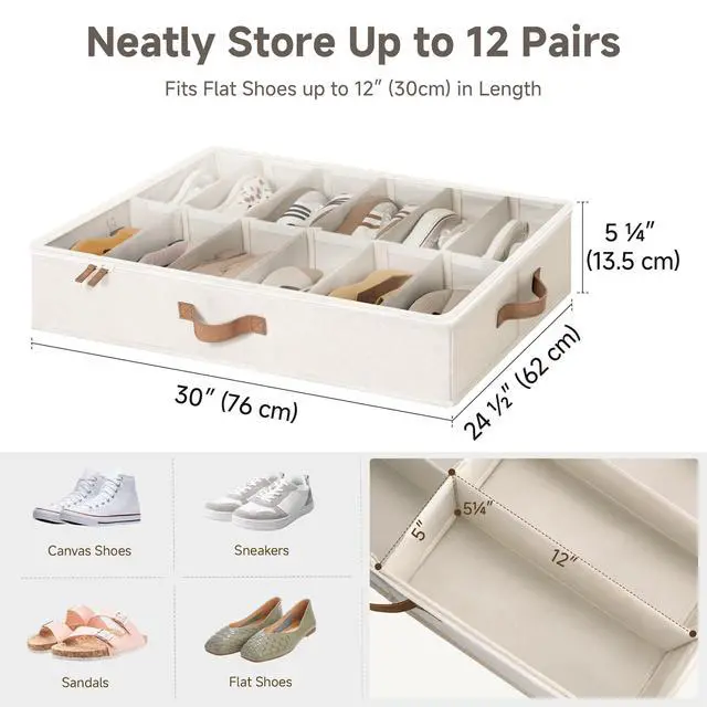 Alt view image 3 of 7 - 2-Pack 24-Pair Under Bed Shoe Storage Organizer, Beige