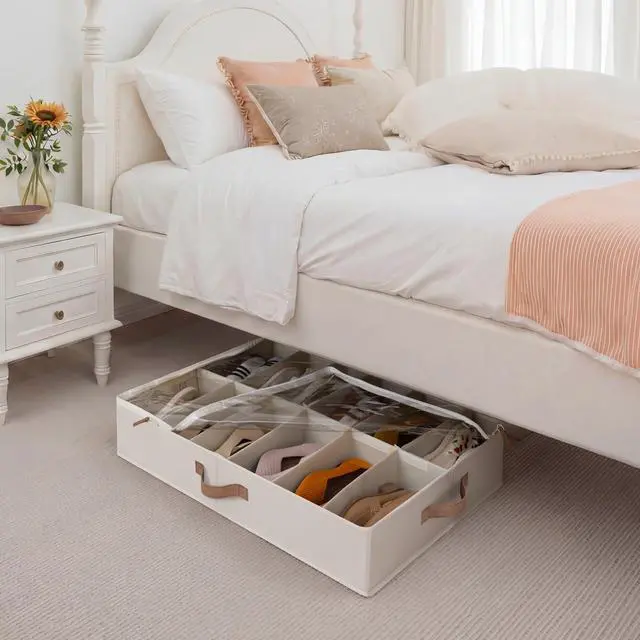 Alt view image 4 of 7 - 2-Pack 24-Pair Under Bed Shoe Storage Organizer, Beige