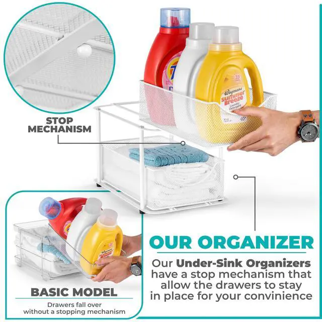 Alt view image 4 of 7 - 2 Sets of 2 Tier Metal Under Sink Organizer for Bathroom, Kitchen, Strong Steel Mesh Sliding Drawers for Under Sink, Under Cabinet, Closet, Kitchen, Pantry, Bathroom Organizers and Storage