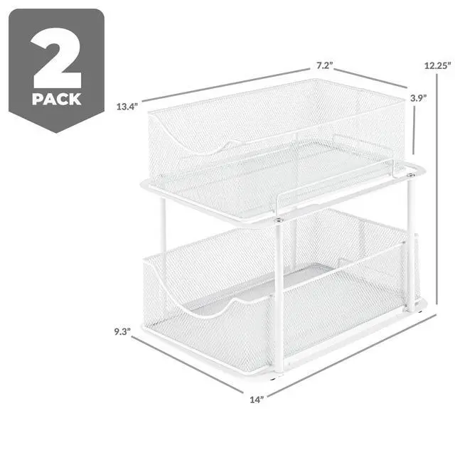 Alt view image 3 of 7 - 2 Sets of 2 Tier Metal Under Sink Organizer for Bathroom, Kitchen, Strong Steel Mesh Sliding Drawers for Under Sink, Under Cabinet, Closet, Kitchen, Pantry, Bathroom Organizers and Storage