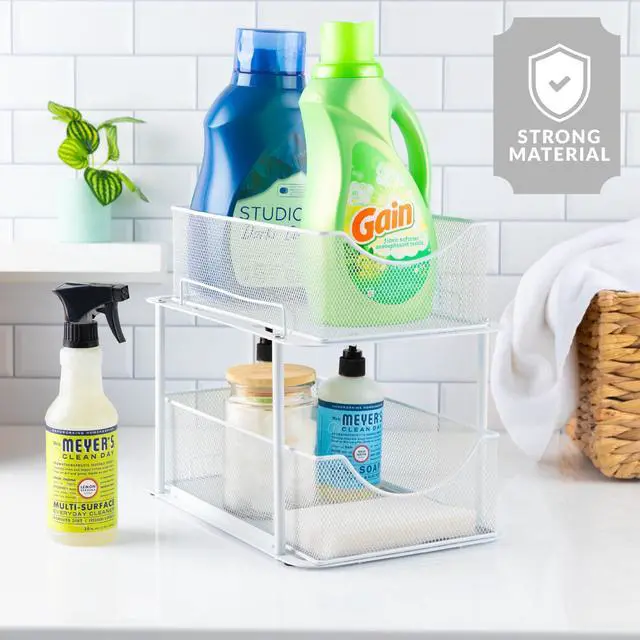 Alt view image 6 of 7 - 2 Sets of 2 Tier Metal Under Sink Organizer for Bathroom, Kitchen, Strong Steel Mesh Sliding Drawers for Under Sink, Under Cabinet, Closet, Kitchen, Pantry, Bathroom Organizers and Storage